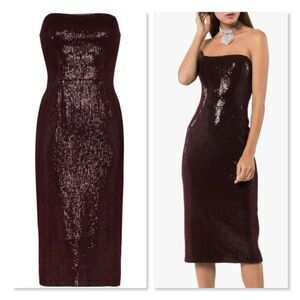 Haney Martina Strapless Sequin Midi Dress in Burgundy - NEW